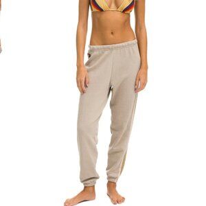 Aviator Nation:  5 STRIPE SWEATPANTS - SAND // TAN M